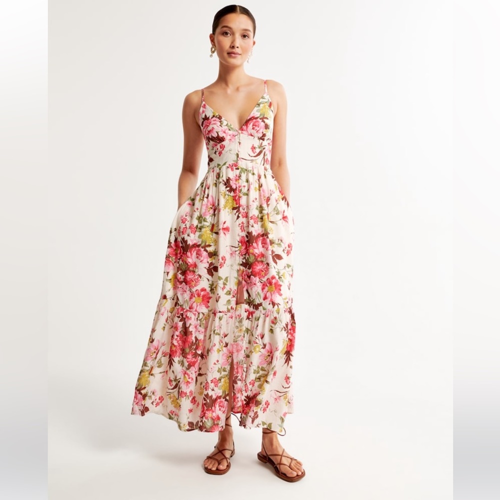 Abercrombie & Fitch Crinkle Textured Button- Through Maxi Dress